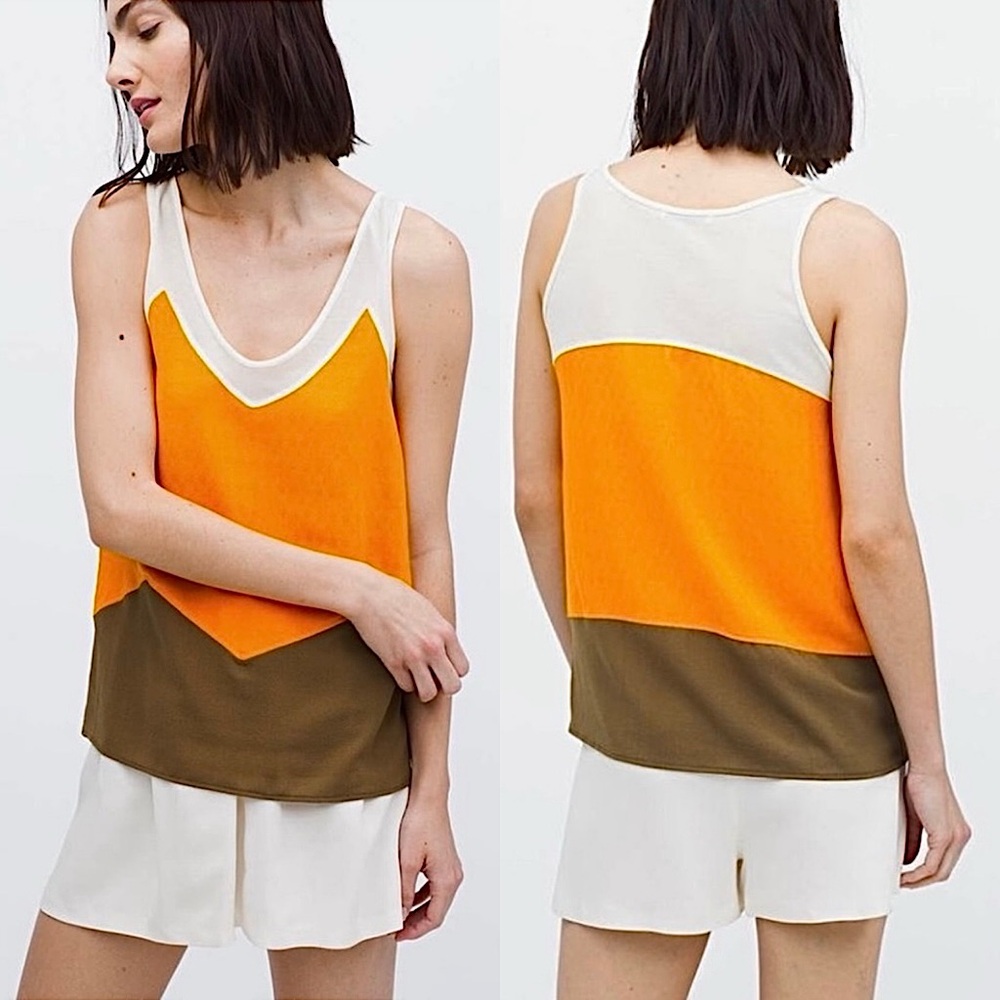 ZARA W&B Collection Mixed Media Paneled Color Block Sleeveless Tank Top